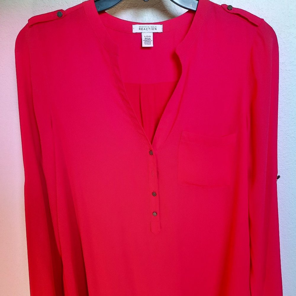 Kenneth Cole Reaction Blouse , Size Large, Ruby Red